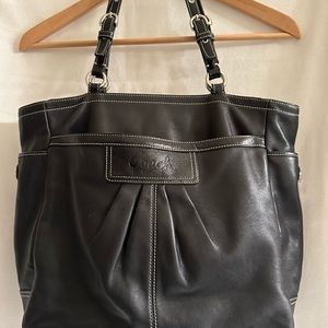 Black Coach Leather Tote with Light blue lining -used but in great condition